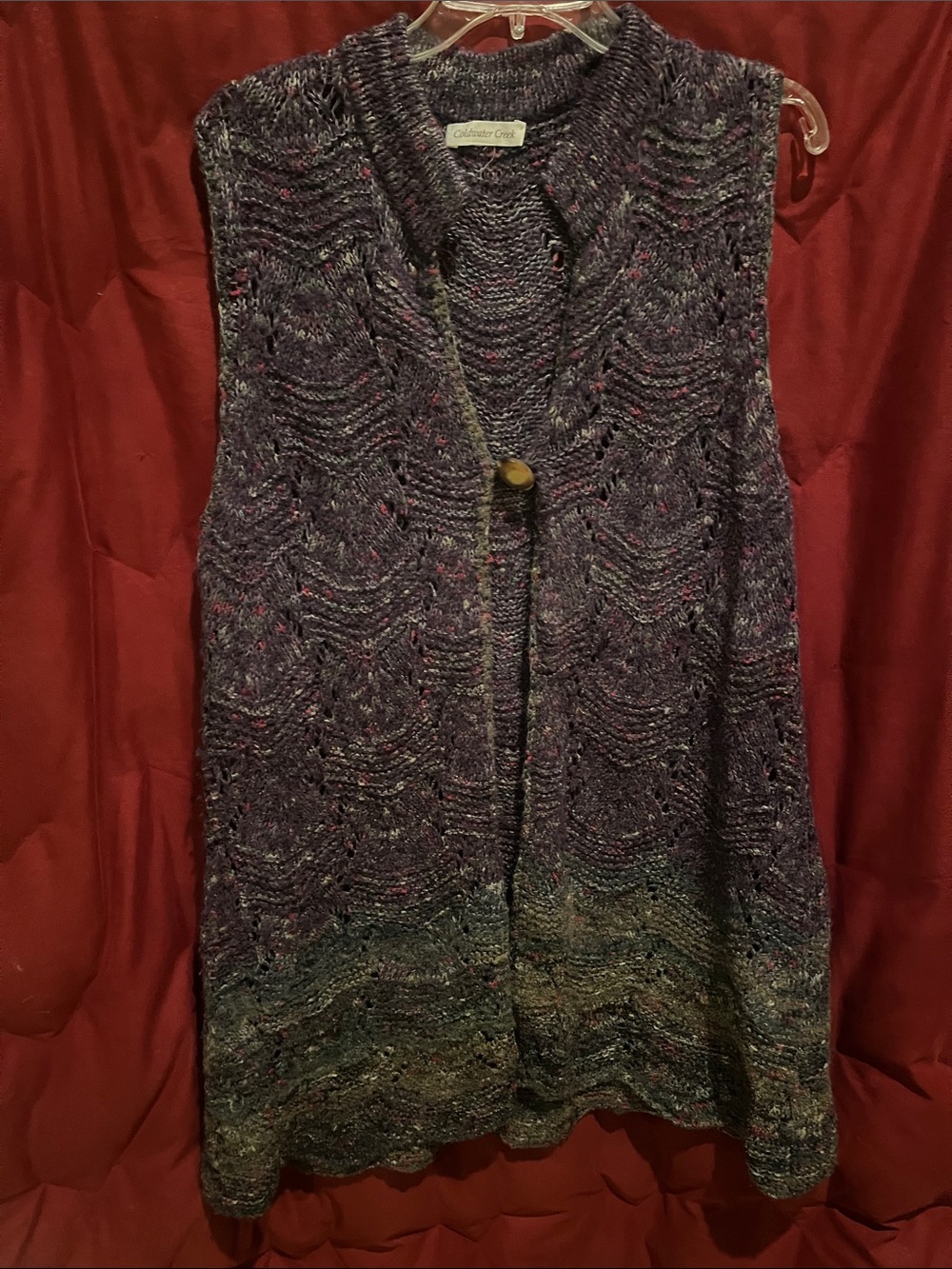 Coldwater Creek Purple Multicolor Knit Sleeveless Cardigan